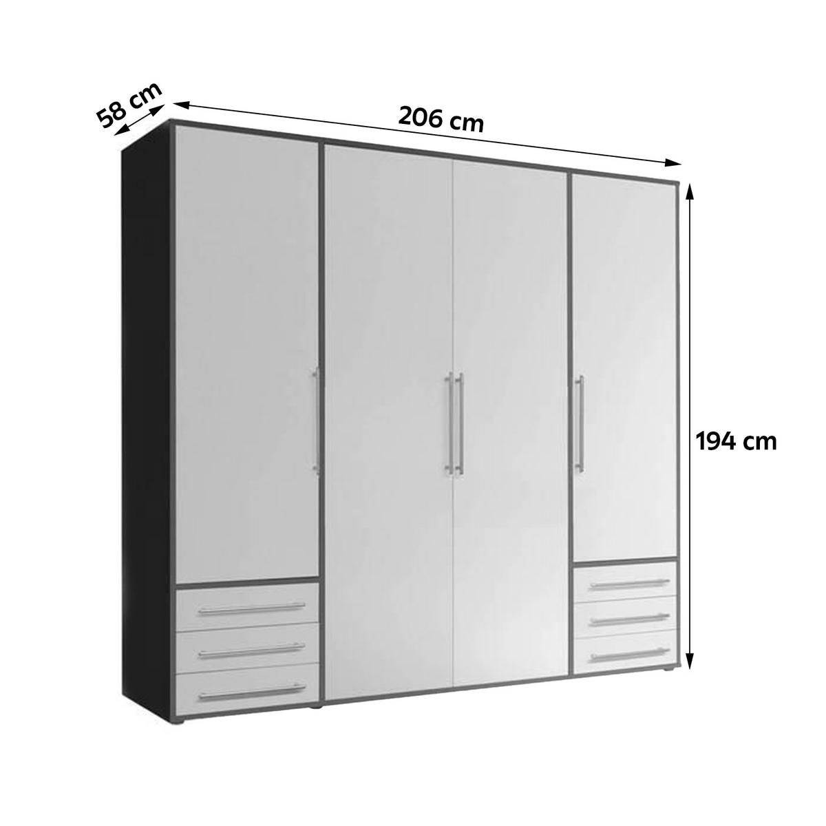 DREHTÜRENSCHRANK in Graphitfarben, Weiss  - Weiss/Silberfarben, Modern, Holzwerkstoff/Kunststoff (206/194/58cm) - Livetastic