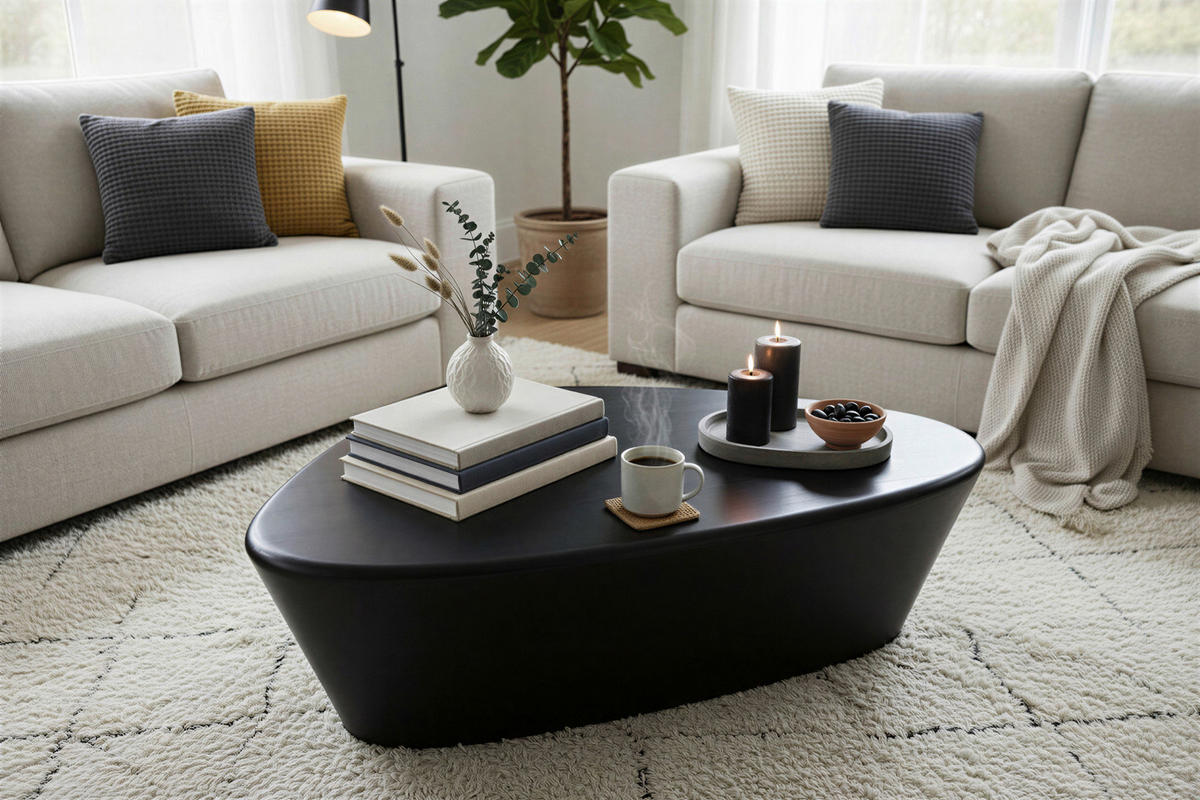 COUCHTISCH Mangoholz massiv 107/78/30 cm dreieckig Schwarz  - Schwarz, Design, Holz (107/78/30cm) - MID.YOU