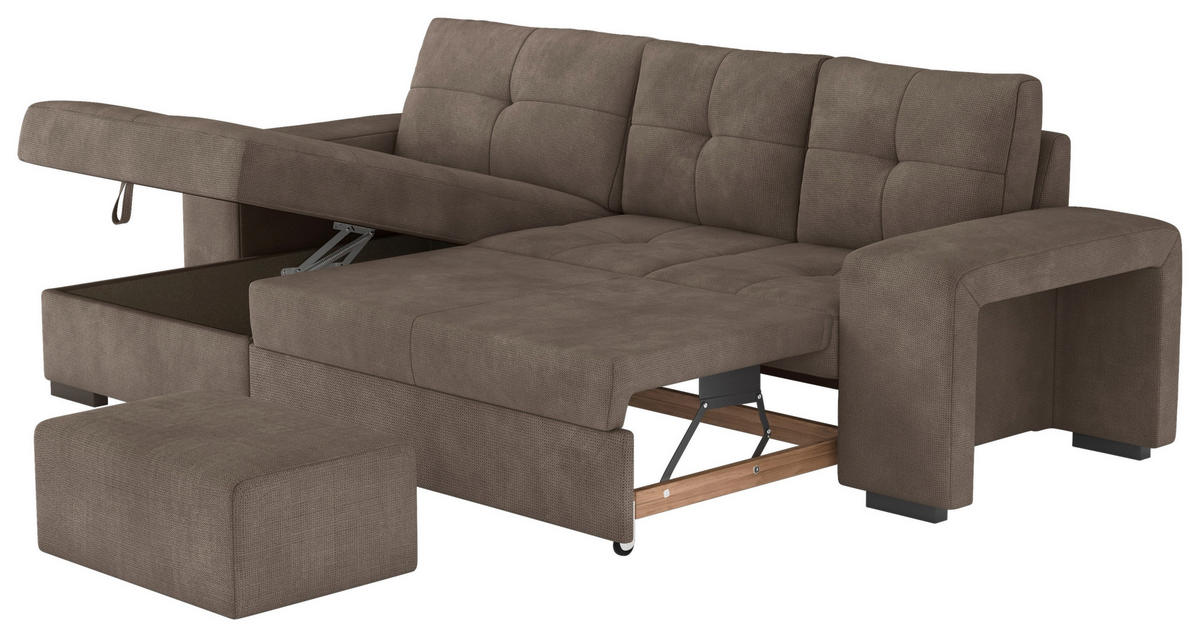 ECKSCHLAFSOFA Taupe Mikrofaser  - Taupe/Schwarz, MODERN, Kunststoff/Textil (156/268cm) - MID.YOU