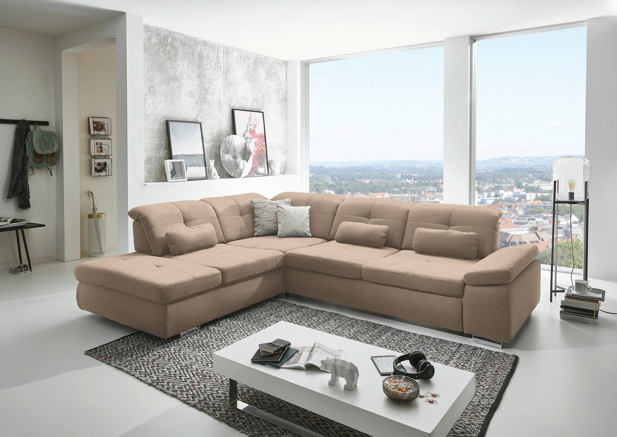ECKSOFA  in Mikrofaser Beige  260/312 cm  - Chromfarben/Beige, Design, Textil/Metall (260/312cm) - Beldomo Style