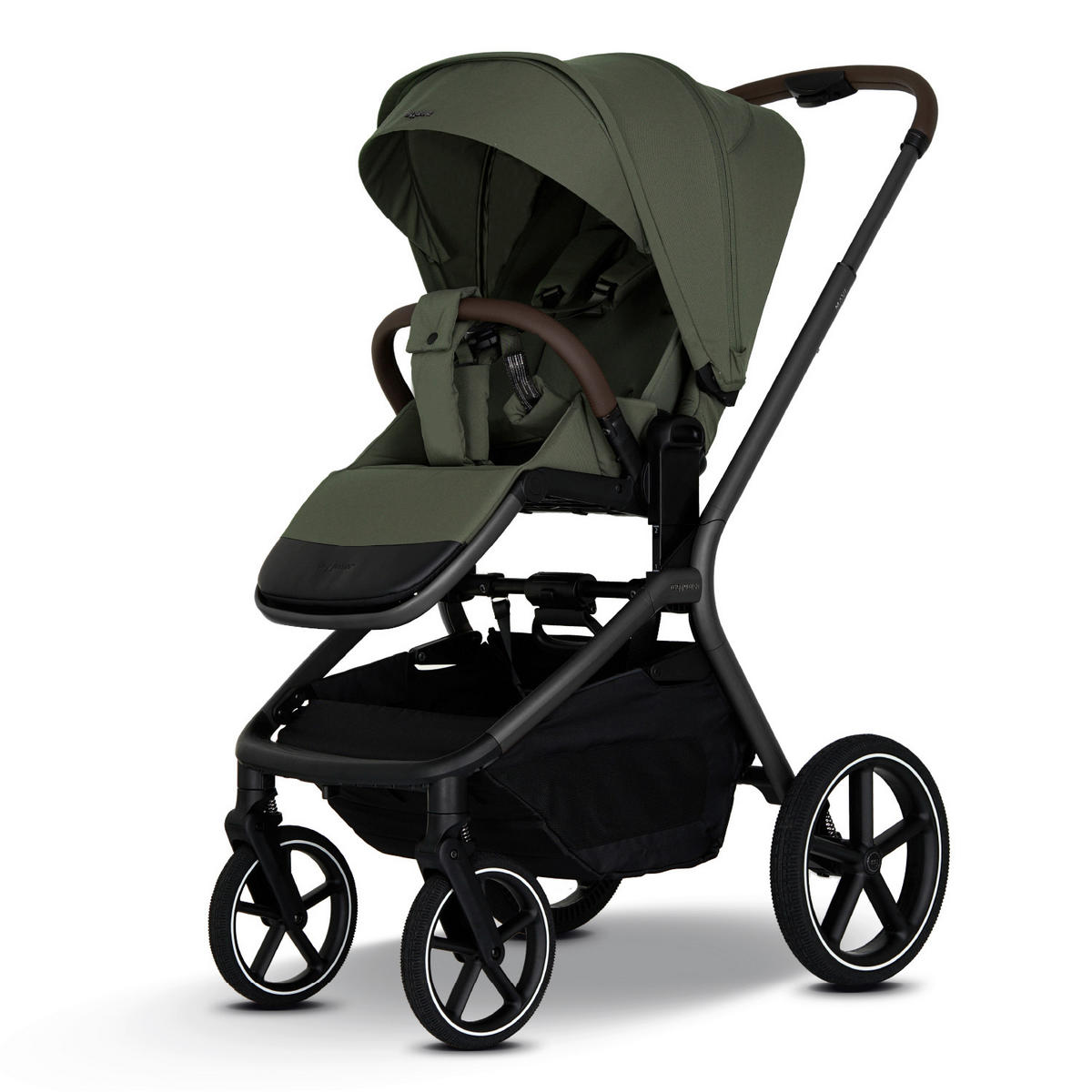 KINDERWAGENSET MAVI 3in1 Premium  - Anthrazit/Olivgrün, Basics, Textil/Metall (92/55/110,5cm) - My Junior