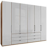 FALTTÜRENSCHRANK 300/216/58 cm 6-türig Weiß, Eiche Bianco  - Schieferfarben/Eiche Bianco, KONVENTIONELL, Glas/Holzwerkstoff (300/216/58cm) - Dieter Knoll