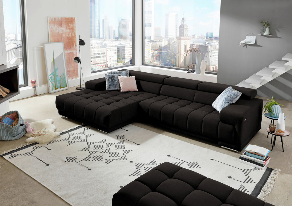 ECKSOFA Mikrofaser Dunkelbraun  - Dunkelbraun/Silberfarben, Design, Textil/Metall (190/335cm) - Beldomo Speed