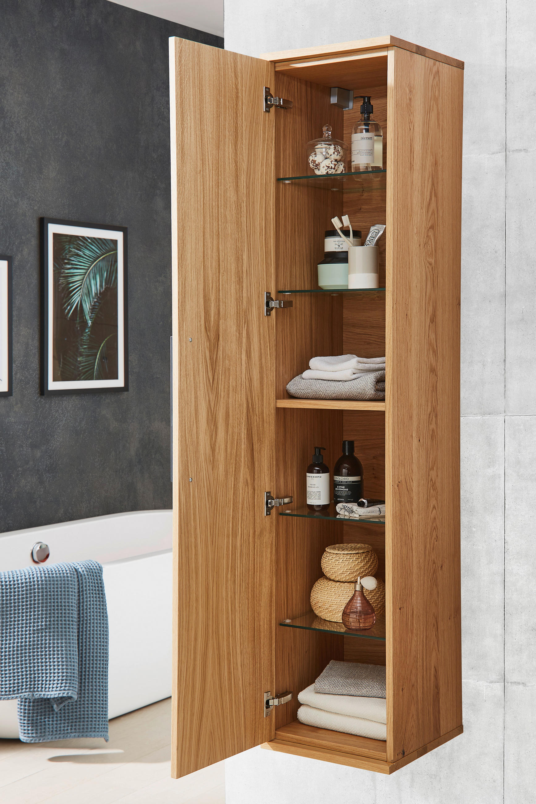HOCHSCHRANK 35/165/37 cm  - Eichefarben/Anthrazit, Design, Glas/Holz (35/165/37cm) - Dieter Knoll