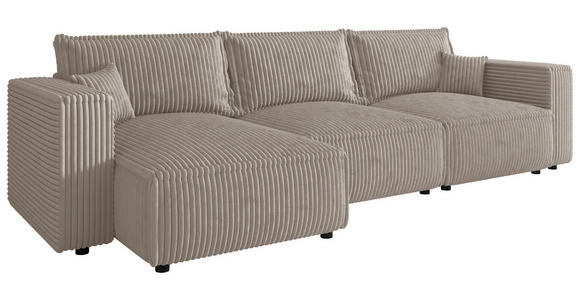 ECKSOFA Beige Cord Zierkissen, Rückenkissen, Schlaffunktion, Rücken echt  - Beige/Schwarz, MODERN, Kunststoff/Textil (350/168cm) - Xora