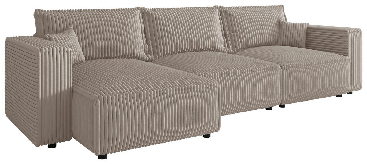 ECKSOFA Beige Cord Zierkissen, Rückenkissen, Schlaffunktion, Rücken echt  - Beige/Schwarz, MODERN, Kunststoff/Textil (350/168cm) - Xora