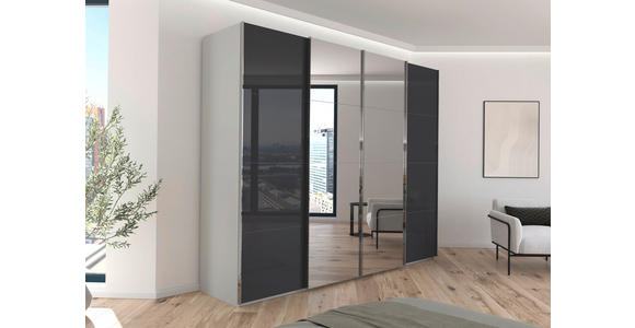 SCHWEBETÜRENSCHRANK  in Schwarz, Seidengrau  - Chromfarben/Seidengrau, Design, Glas/Holzwerkstoff (271/223/68cm) - Novel