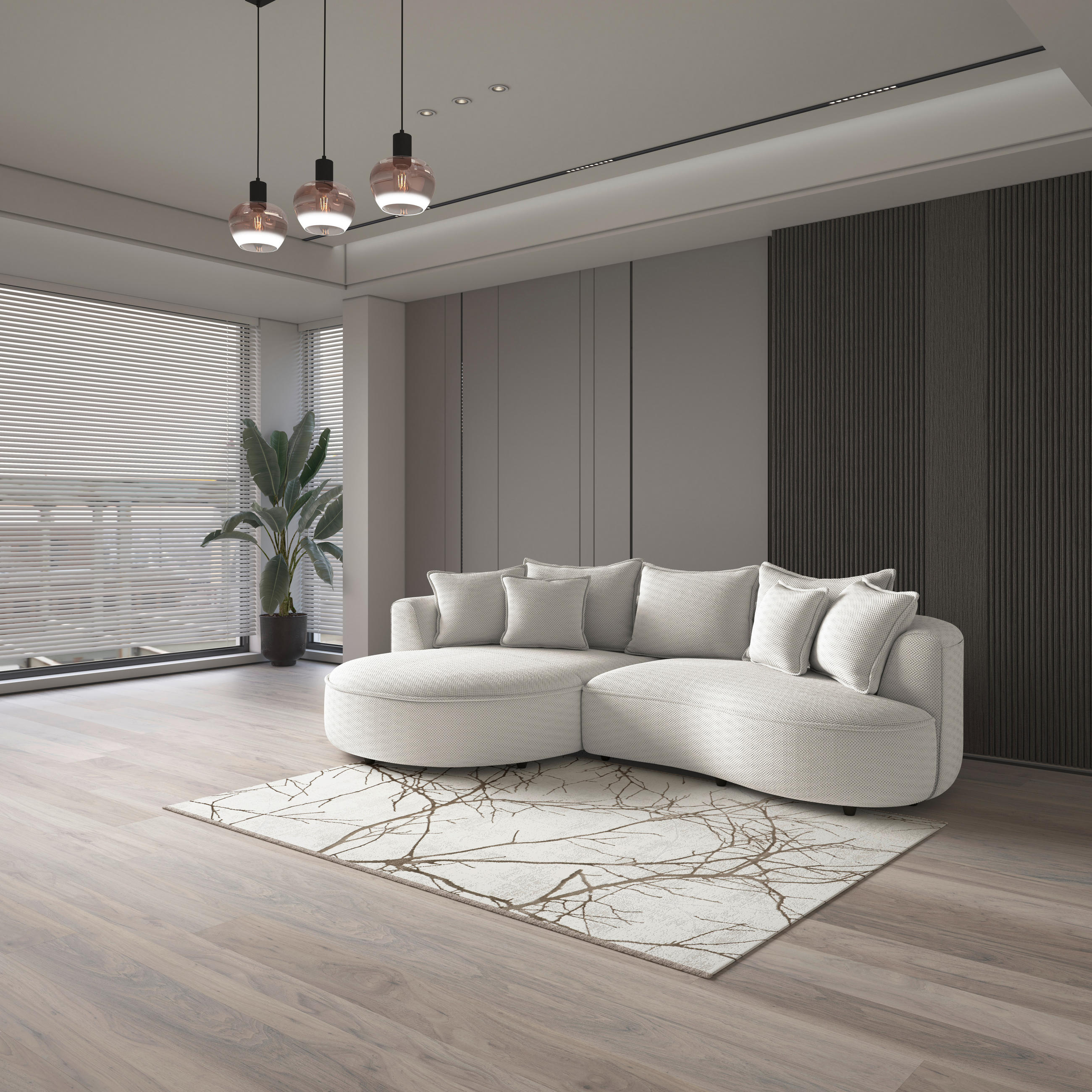 ECKSOFA in Velours, Struktur Creme  - Creme/Schwarz, Modern, Kunststoff/Textil (168/287cm) - Livetastic