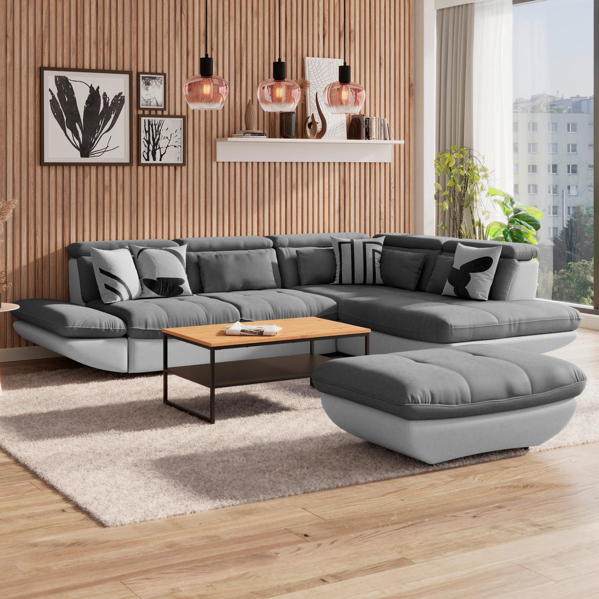 WOHNLANDSCHAFT Hellgrau, Dunkelgrau Mikrofaser  - Dunkelgrau/Hellgrau, MODERN, Kunststoff/Textil (311/233cm) - MID.YOU