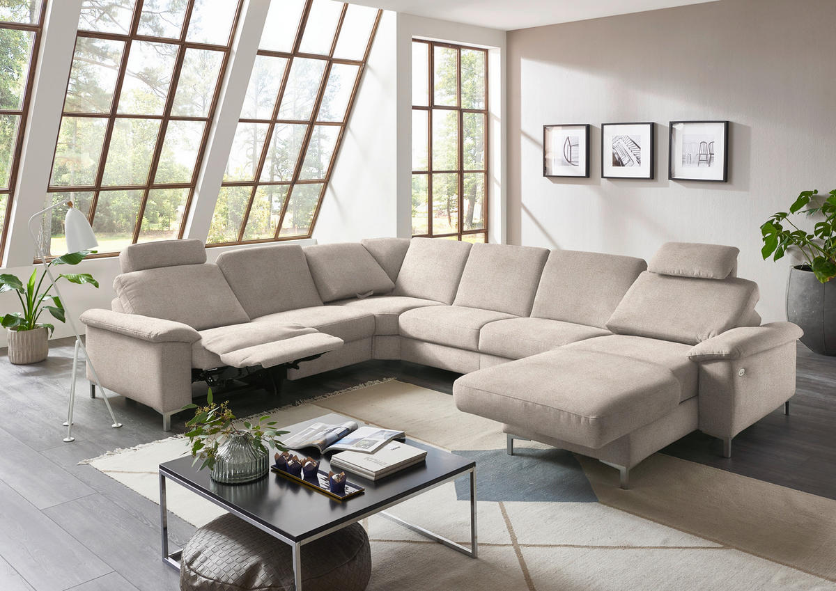 WOHNLANDSCHAFT  in Chenille Hellbraun  - Hellbraun/Alufarben, Design, Textil/Metall (265/333/170cm) - Dieter Knoll