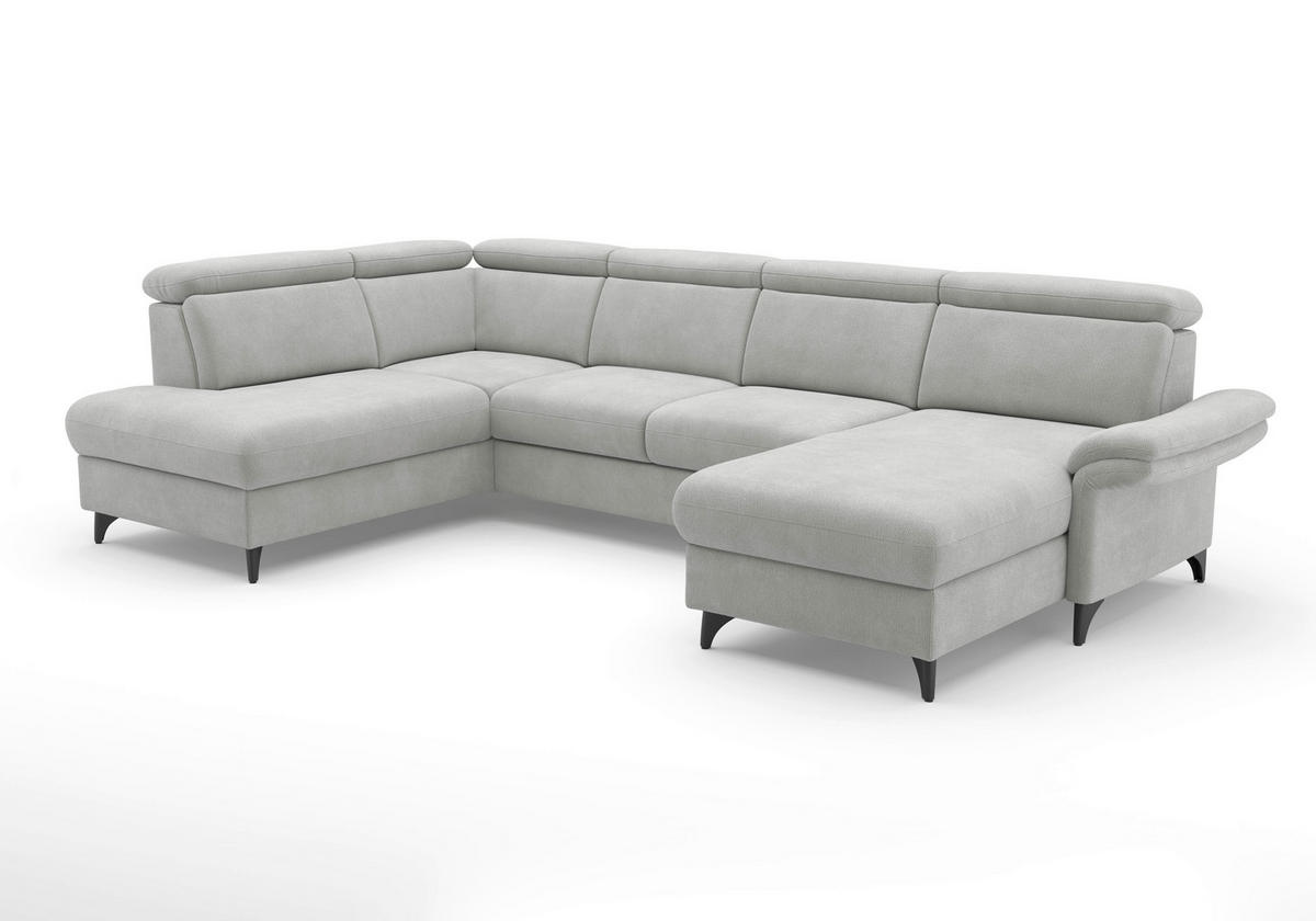 WOHNLANDSCHAFT GLENDALE E in Flachgewebe Silberfarben  - Silberfarben/Schwarz, KONVENTIONELL, Textil/Metall (193/321/166cm) - Sit & More