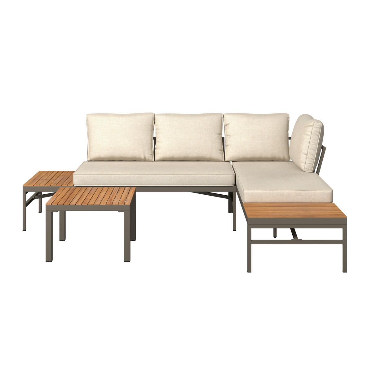 LOUNGEGARNITUR   57/35/57 cm Akazie vollmassiv Aluminium  - Beige/Beigebraun, MODERN, Holz/Textil (57/35/57cm) - Ambia Garden