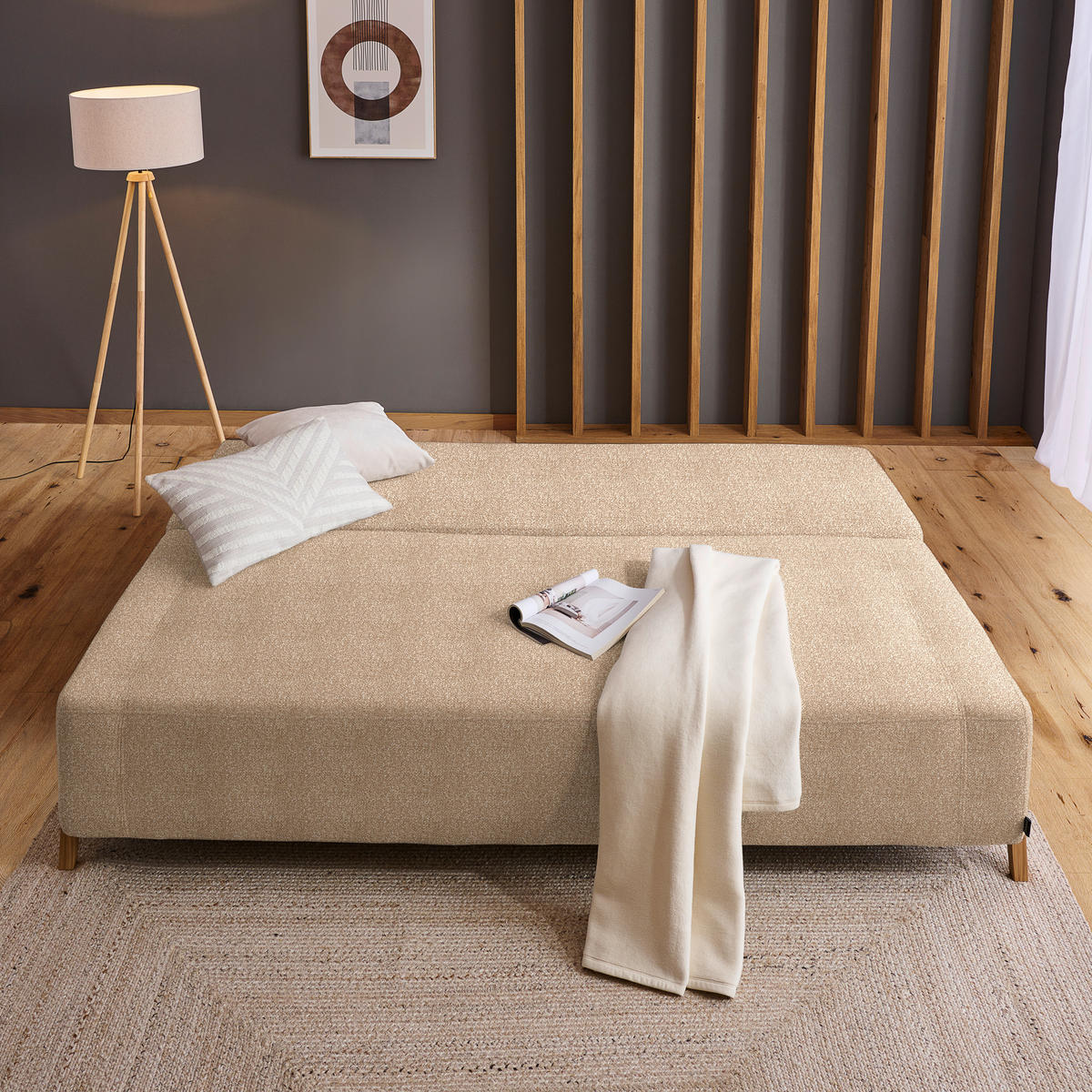 SCHLAFSOFA Bouclé Hellbraun  - Hellbraun/Naturfarben, Design, Holz/Textil (211/88/102cm) - Niels Andersson