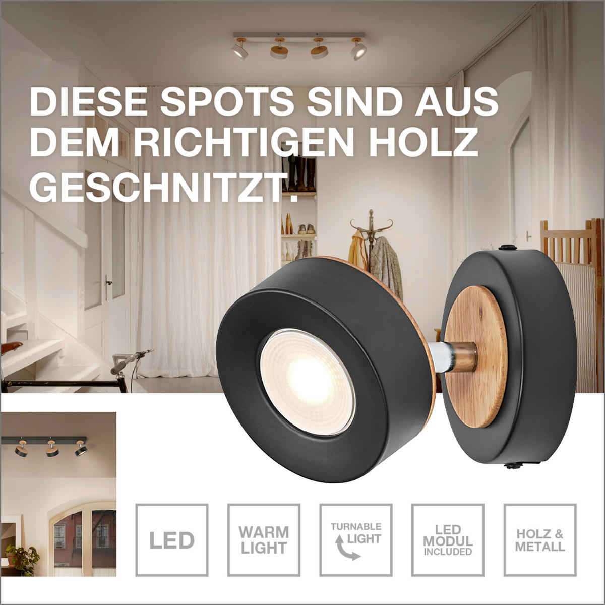LED-STRAHLER 29,8/9/10,8 cm   - Weiß, Design, Holz/Kunststoff (29,8/9/10,8cm) - Osram