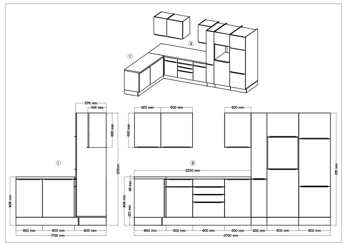 ECKKÜCHE 170/370 cm  in Weiß Hochglanz  - Weiß Hochglanz/Alufarben, LIFESTYLE, Holzwerkstoff/Kunststoff (170/370cm) - Respekta