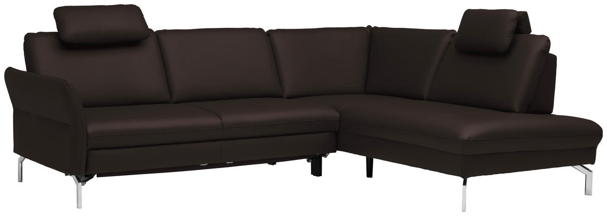 ECKSOFA in Echtleder Dunkelbraun  - Dunkelbraun/Alufarben, Konventionell, Leder/Metall (284/220cm) - Beldomo Premium