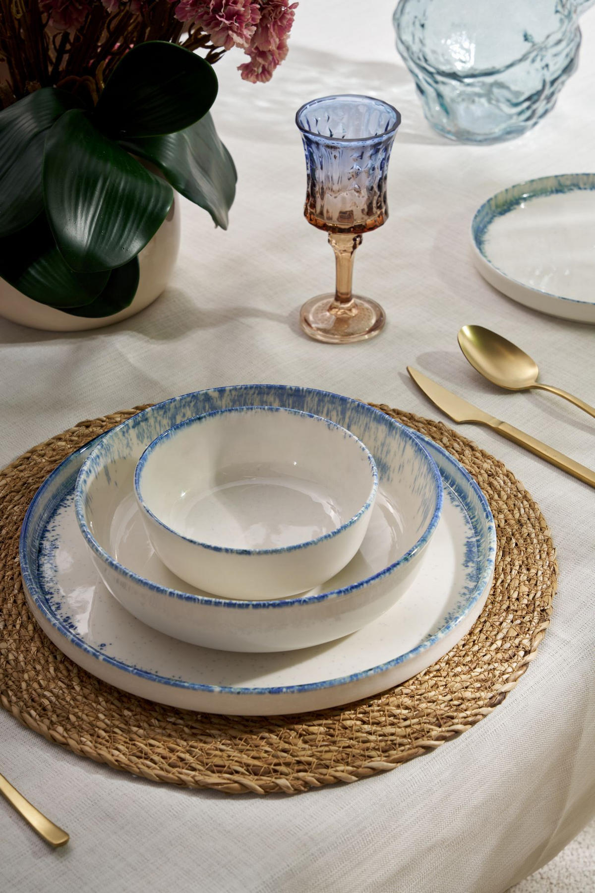 KOMBISERVICE Weiß, Pastellblau 24-teilig 6 Personen  - Pastellblau/Weiß, Basics, Keramik - P & B