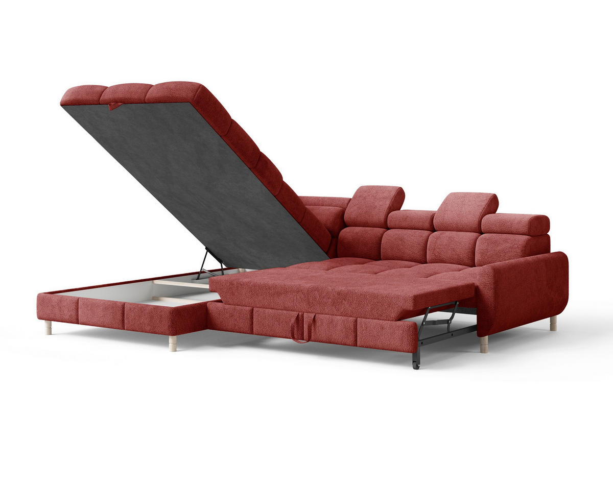 ECKSOFA BUN in Bouclé Rot  - Elfenbein/Rot, Design, Holz/Textil (209/276cm) - MID.YOU