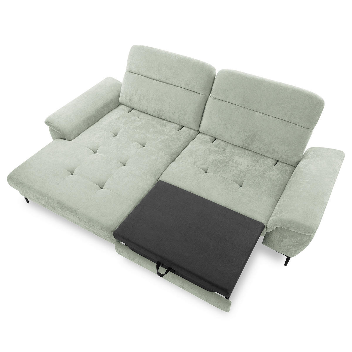 ECKSOFA PRADO Mintgrün Webstoff Bettkasten, Kopfteilverstellung, Sitztiefenverstellung  - Schwarz/Mintgrün, Design, Textil/Metall (195/268cm) - Livetastic