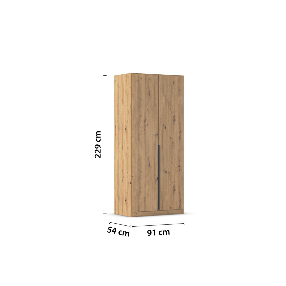 DREHTÜRENSCHRANK 91/229/54 cm 2-türig Eiche Artisan  - Eiche Artisan/Grau, MODERN, Holzwerkstoff/Metall (91/229/54cm) - Rauch Möbel