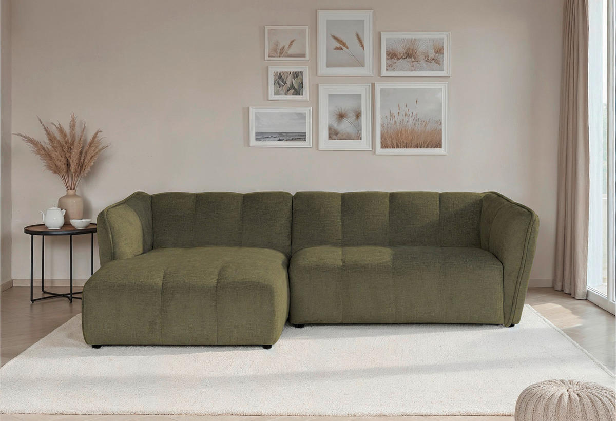 ECKSOFA LIVOLI in Chenille Grün  160/246 cm  - Schwarz/Grün, Design, Textil (160/246cm) - MID.YOU