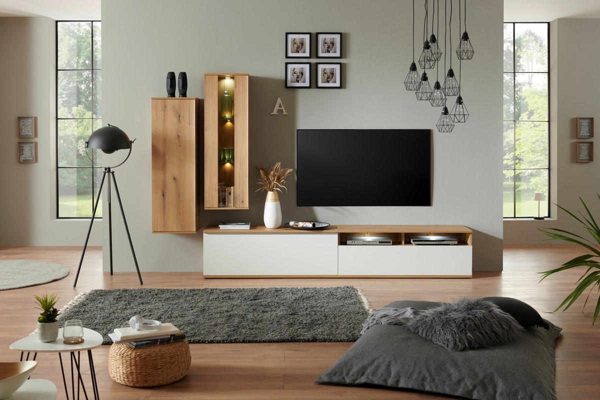 VITRINĂ SUSPENDATĂ  in străveziu, culoare lemn stejar  - străveziu/culoare lemn stejar, Modern, plastic/sticlă (42,2/129,8/32cm) - Modern Living