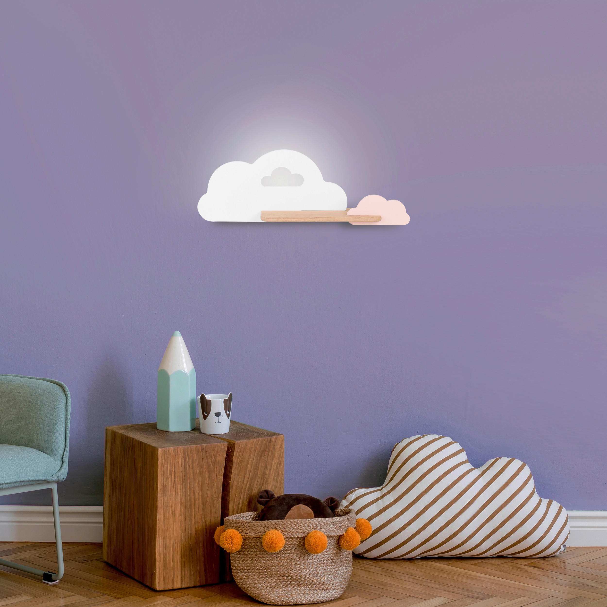 VÄGGLAMPA FÖR BARN Cloud 53/12/18.5 cm   - vit/pink, Basics, metall/trämaterial (53/12/18.5cm)