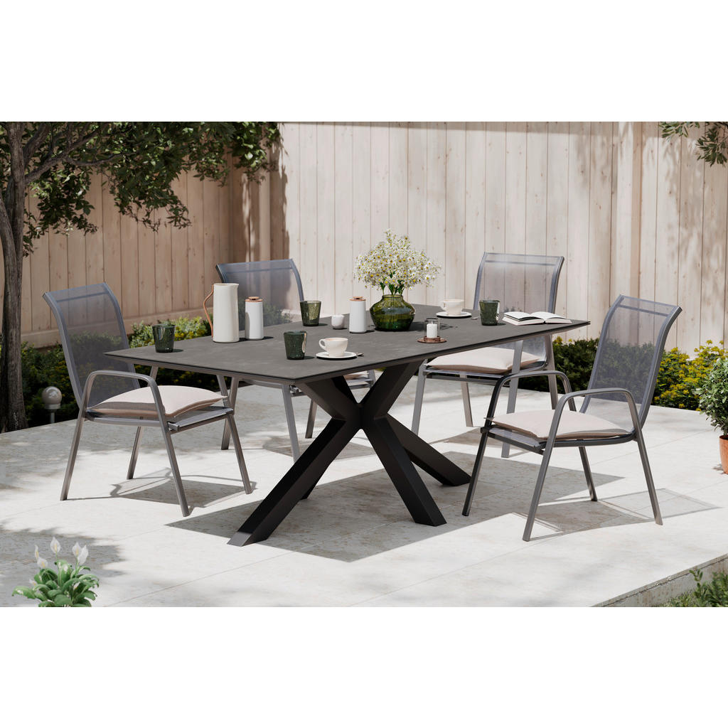 Thumbnail - Ambia Garden Gartentisch, Anthrazit, Metall, Glas, rechteckig, eckig, X-Form, 200x75x100 cm, Gartenmöbel, Gartentische, ...