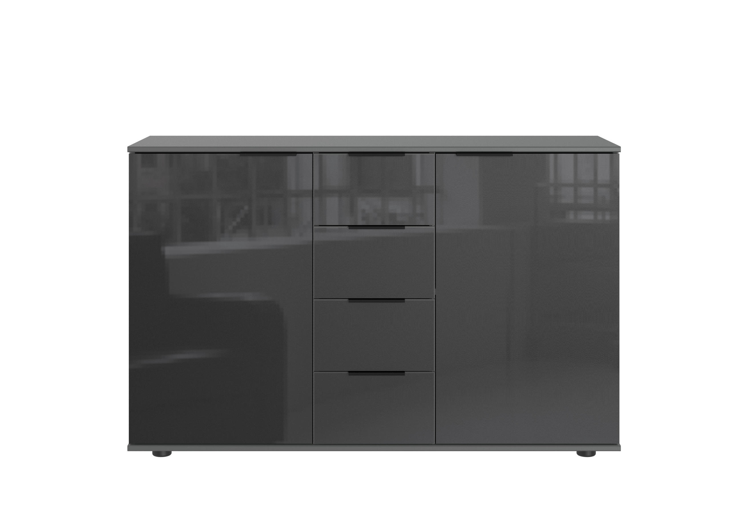 SIDEBOARD  130/80/41 cm 4 Schublade(n)  - Schwarz/Graphitfarben, Basics, Glas/Holzwerkstoff (130/80/41cm) - Ti'me