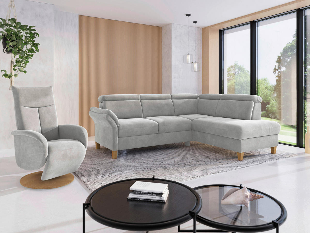 ECKSOFA GLENDALE E Silberfarben Flachgewebe  - Eichefarben/Silberfarben, KONVENTIONELL, Holz/Textil (247/193cm) - Sit & More