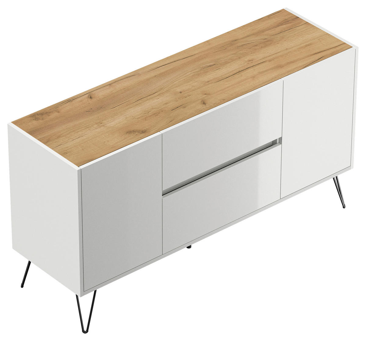 SIDEBOARD Posseik Industrial 139/75,8/42 cm 2 Schublade(n)  - Weiß Hochglanz/Eichefarben, Design, Holzwerkstoff/Metall (139/75,8/42cm) - MID.YOU