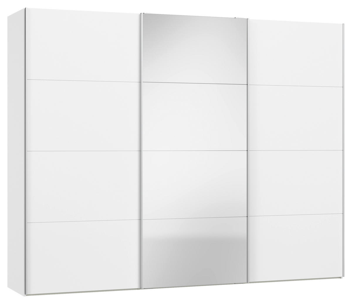 SCHWEBETÜRENSCHRANK 303/236/65 cm 3-türig Weiß  - Silberfarben/Weiß, Design, Glas/Holzwerkstoff (303/236/65cm) - Jutzler