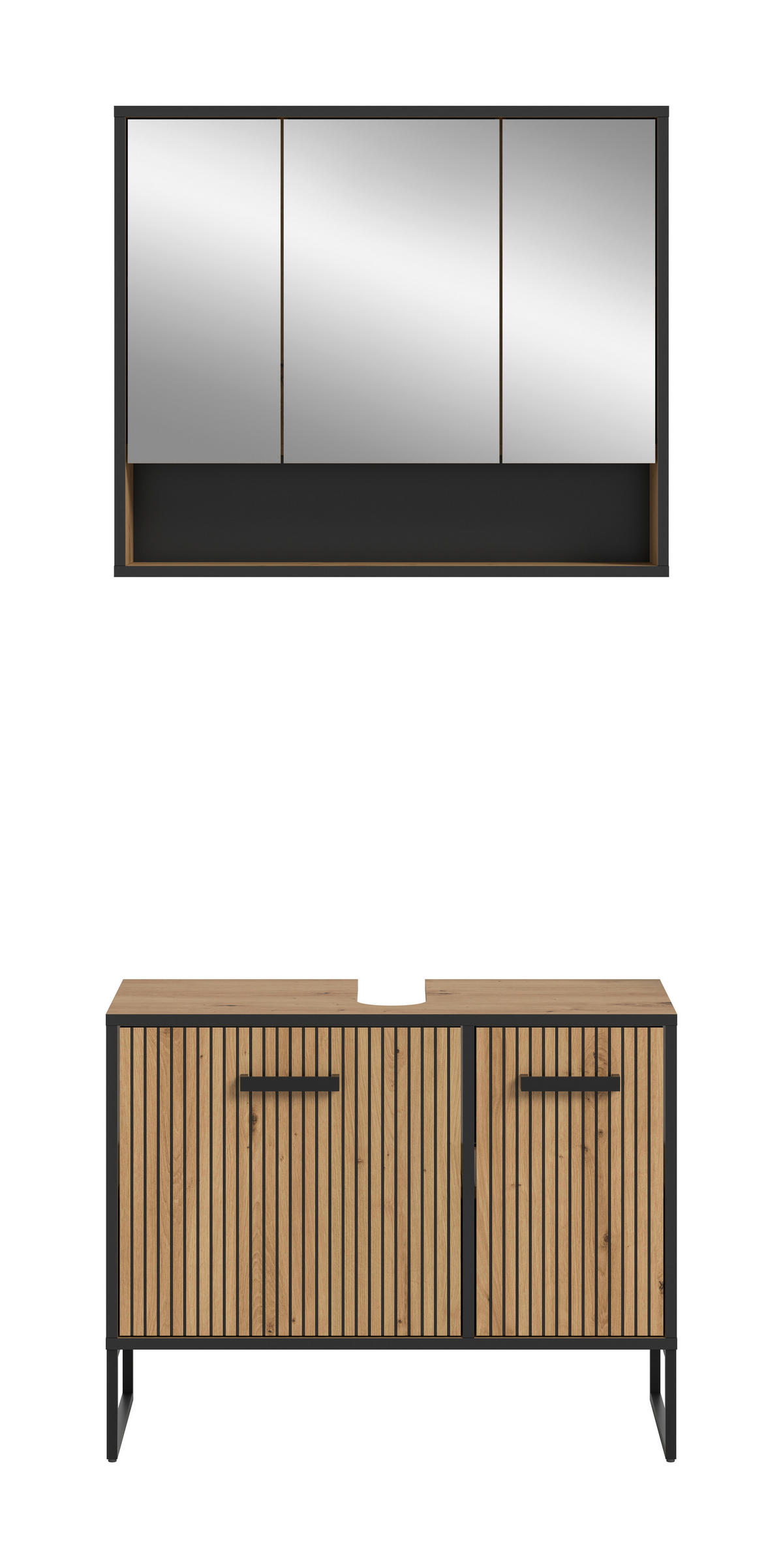 BADRUM 80 cm  - svart/ek Artisan, Trend, metall/trämaterial (80cm) - MID.YOU