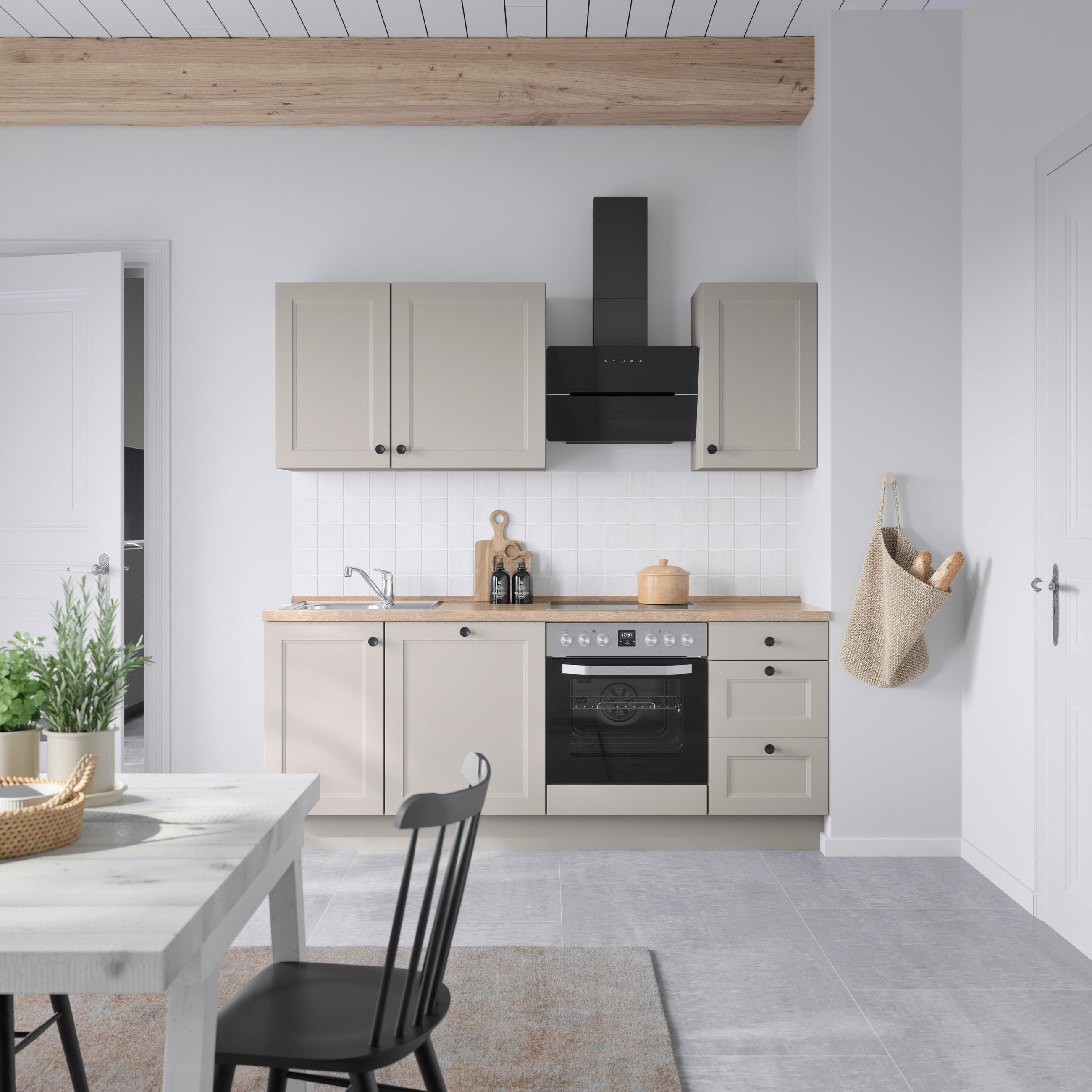 KÜCHENBLOCK 210 cm   in Grau, Eiche dunkel  - Eiche dunkel/Schwarz, MODERN, Holzwerkstoff/Metall (210cm) - Nobilia