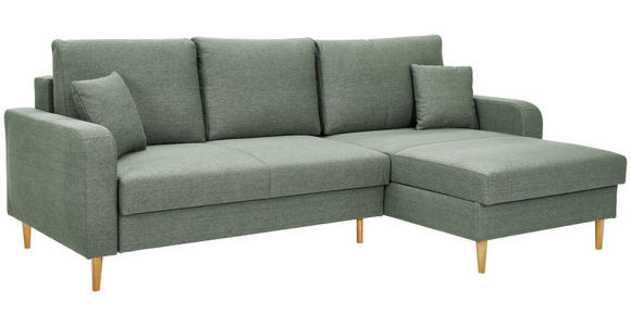 ECKSOFA in Flachgewebe Salbeigrün - Salbeigrün/Eiche Wotan, KONVENTIONELL, Holz/Textil (255/157cm) - Carryhome