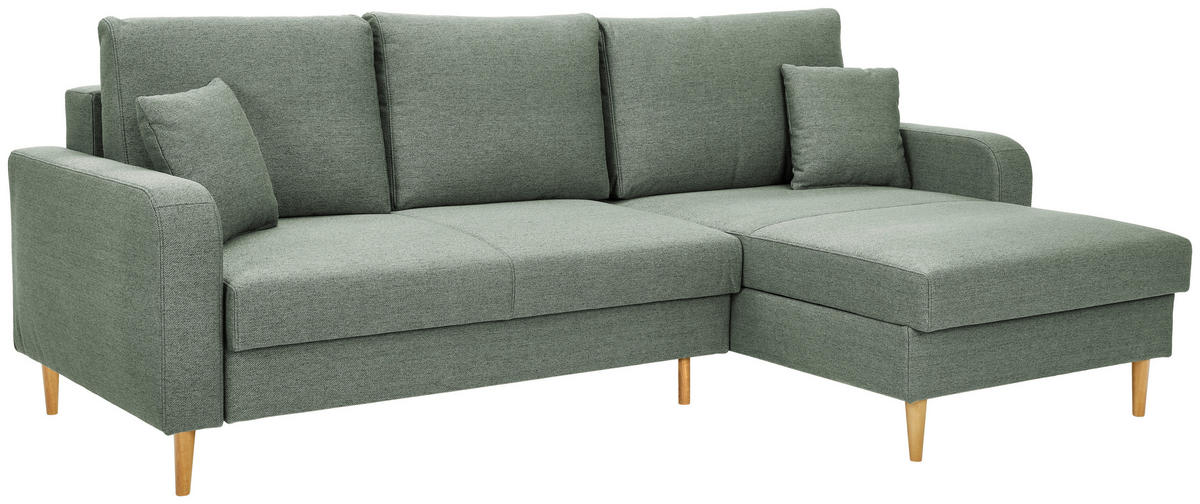 ECKSOFA in Flachgewebe Salbeigrün  - Salbeigrün/Eiche Wotan, Konventionell, Holz/Textil (255/157cm) - Carryhome