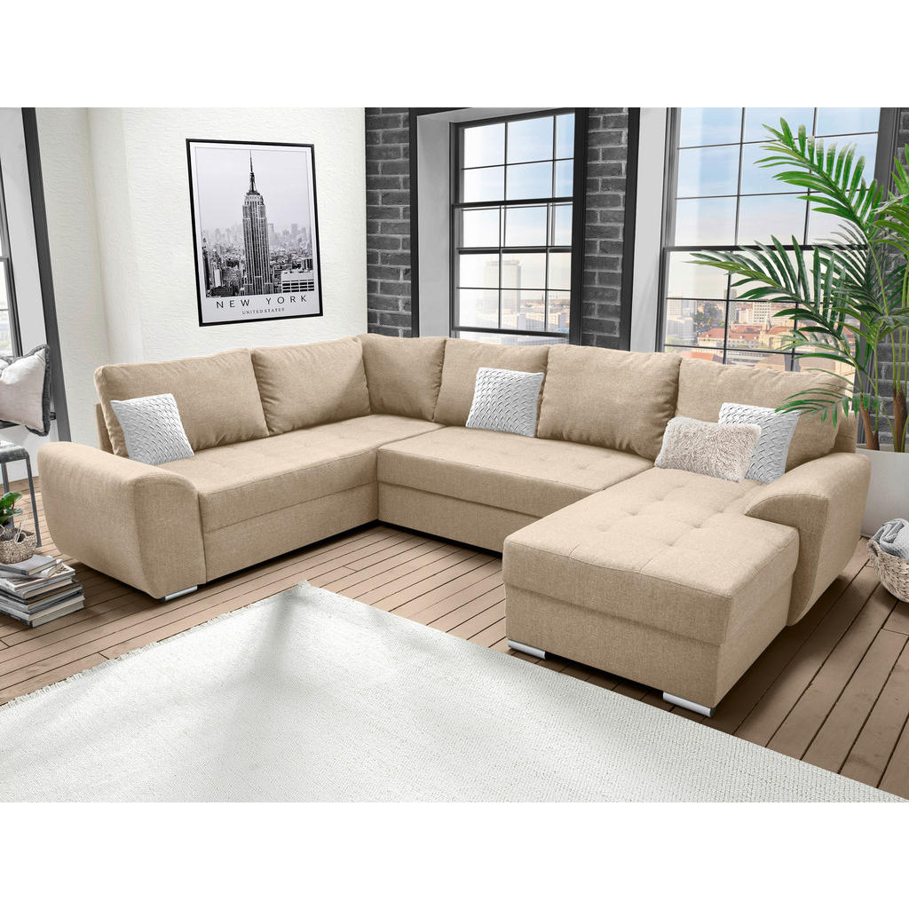 Thumbnail - Livetastic Wohnlandschaft, Beige, Textil, Uni, 6-Sitzer, U-Form, 292x218 cm, Made in Europe, Liegefunktion, Wohnzimmer, ...