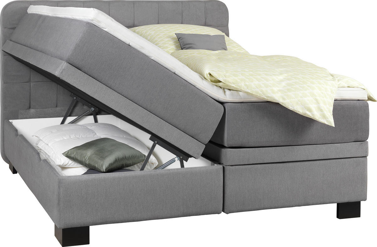 BOXSPRINGBETT 180/200 cm  Hellgrau  - Hellgrau/Schwarz, Konventionell, Holz/Textil (180/200cm) - Elegando