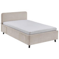 POLSTERBETT 120/200 cm,  in Schwarz, Beige, Lattenrost, Bettkasten, Betttasche,  - Birkefarben/Beige, KONVENTIONELL, Holz/Textil (120/200cm) - Boxxx