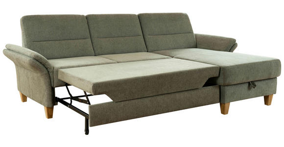 ECKSOFA inkl. Funktion Grün Flachgewebe  - Eichefarben/Grün, KONVENTIONELL, Holz/Textil (252/162cm) - Cantus