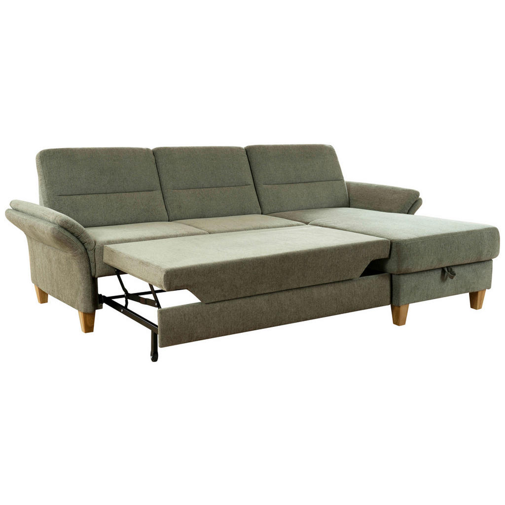 Thumbnail - Cantus Ecksofa, Grün, Textil, Buche, massiv, 3-Sitzer, L-Form, Ottomane rechts, 252x162 cm, Made in EU, Rücken echt, Woh...