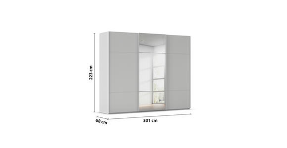 SCHWEBETÜRENSCHRANK 301/223/68 cm 3-türig Grau - Grau, KONVENTIONELL, Glas/Holzwerkstoff (301/223/68cm) - Novel