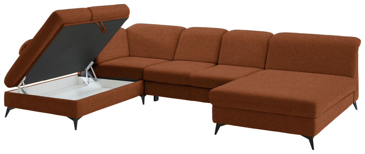 WOHNLANDSCHAFT Chenille Rostfarben  - Rostfarben/Schwarz, Design, Textil/Metall (255/369/198cm) - Beldomo Style