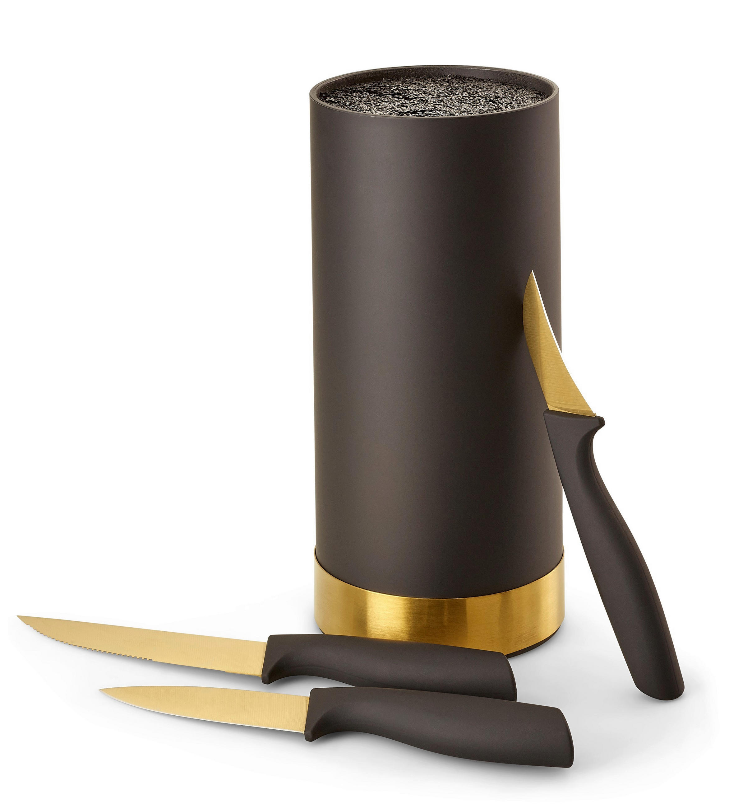 MESSERBLOCK 4-teilig  - Goldfarben/Schwarz, Basics, Kunststoff (11/22cm) - Echtwerk