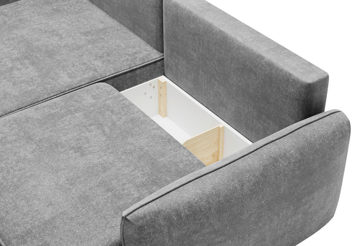 ECKSOFA Graphitfarben Struktur Rückenkissen, Bettkasten, Schlaffunktion, Rücken echt, Liegefläche im Originalstoff  - Schwarz/Graphitfarben, KONVENTIONELL, Kunststoff/Textil (148/266cm) - Milino