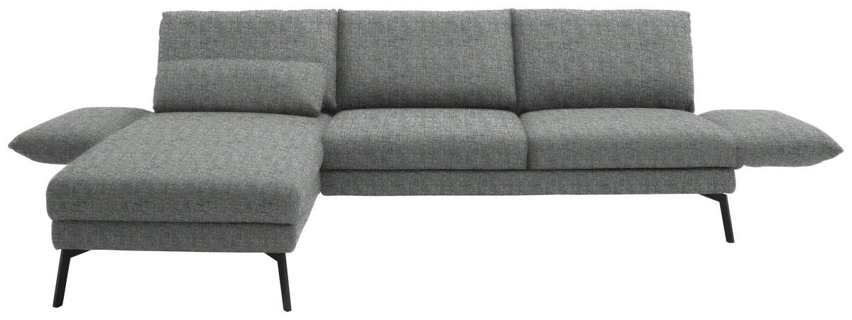 ECKSOFA in Flachgewebe Hellgrau  175/277 cm  - Hellgrau/Schwarz, Design, Textil/Metall (175/277cm) - Schöner Wohnen