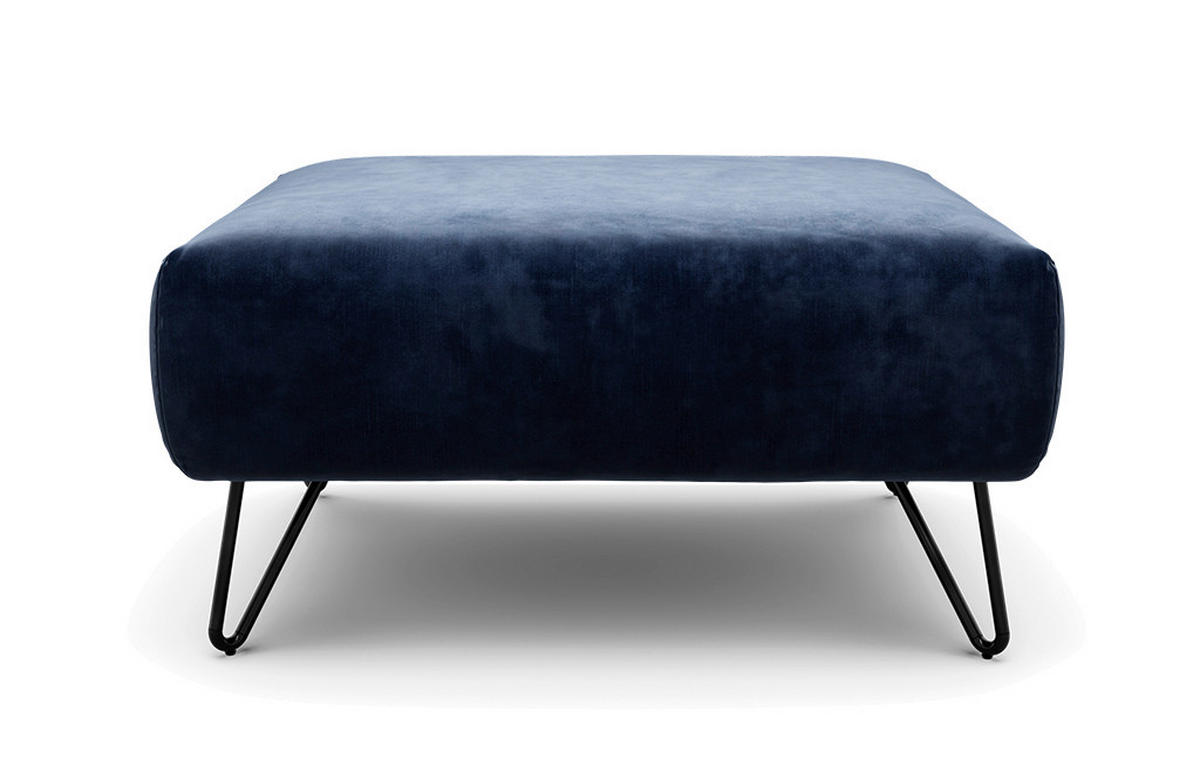 HOCKER Samt Dunkelblau  - Schwarz/Dunkelblau, Design, Textil/Metall (90/70/46cm) - SENSOO