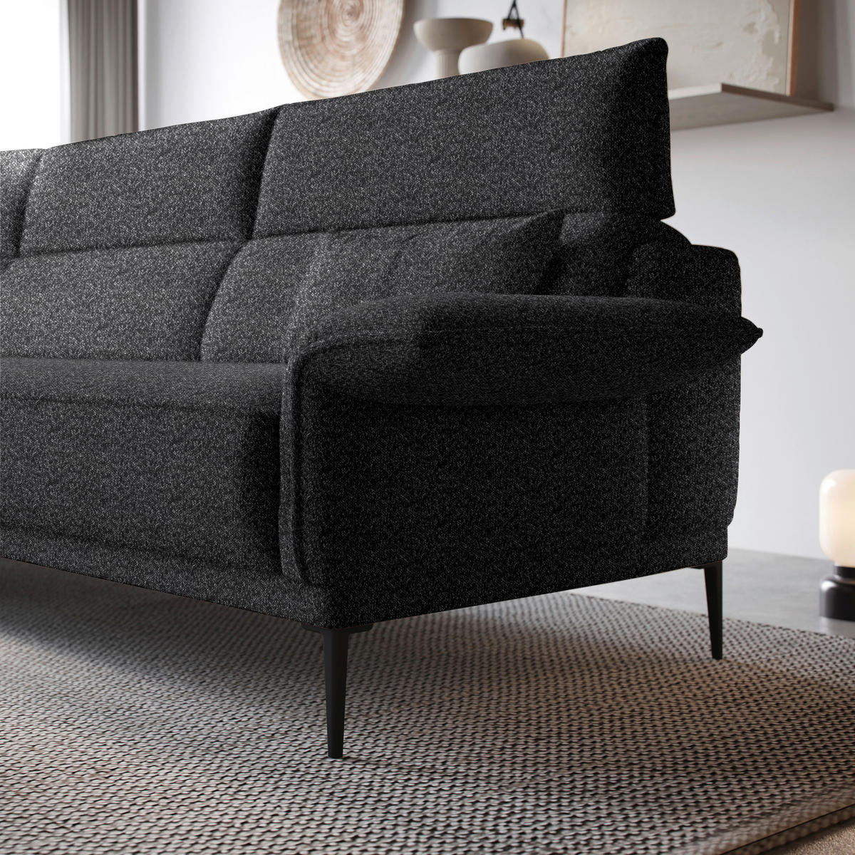 ECKSOFA in Bouclé Anthrazit  - Anthrazit/Schwarz, Modern, Textil/Metall (186/330cm) - Johann Jakob