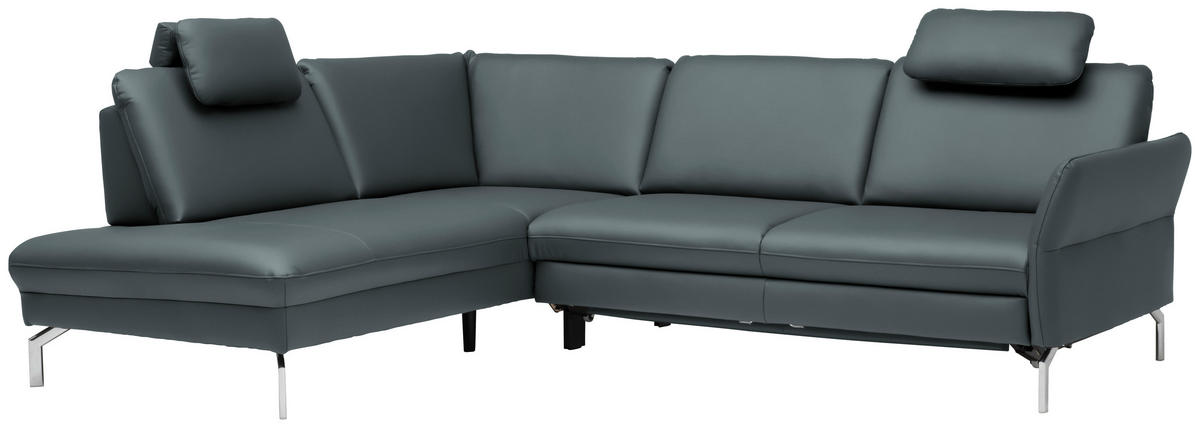 ECKSOFA in Echtleder Blaugrau  - Blaugrau/Alufarben, Konventionell, Leder/Metall (220/284cm) - Beldomo Premium