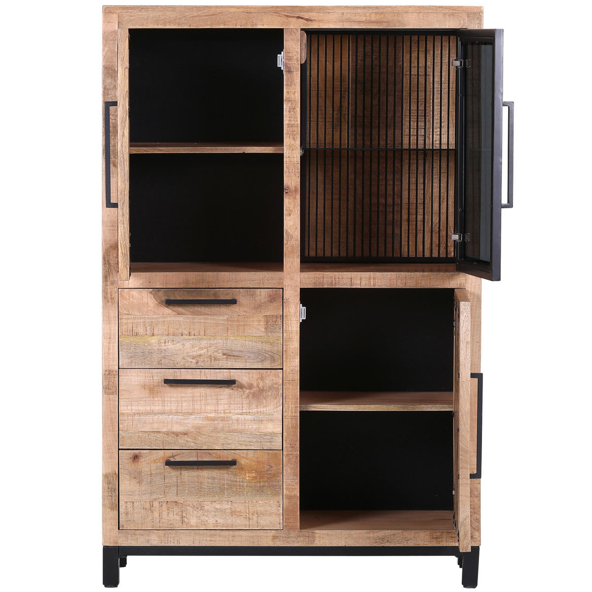 HIGHBOARD  in 95/145/43 cm  - Schwarz/Naturfarben, MODERN, Glas/Holz (95/145/43cm) - Livetastic